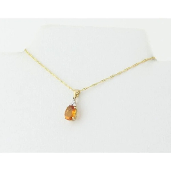 10k Yellow Gold Natural Citrine and Diamond Necklace 18 inch Twist chain 1.3mm - Picture 7 of 8